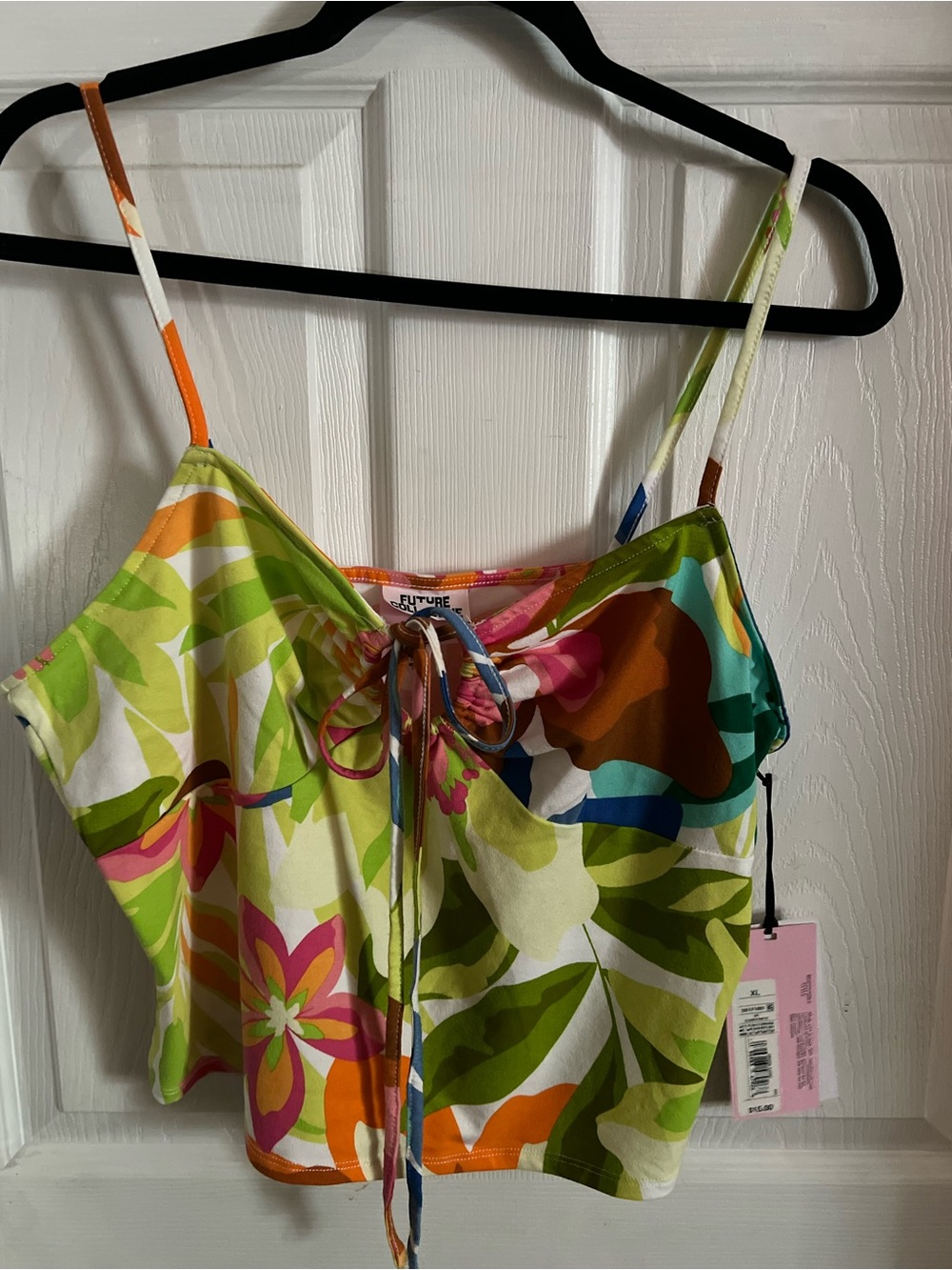 Future Floral Tie-Front Crop Top in Multi Green